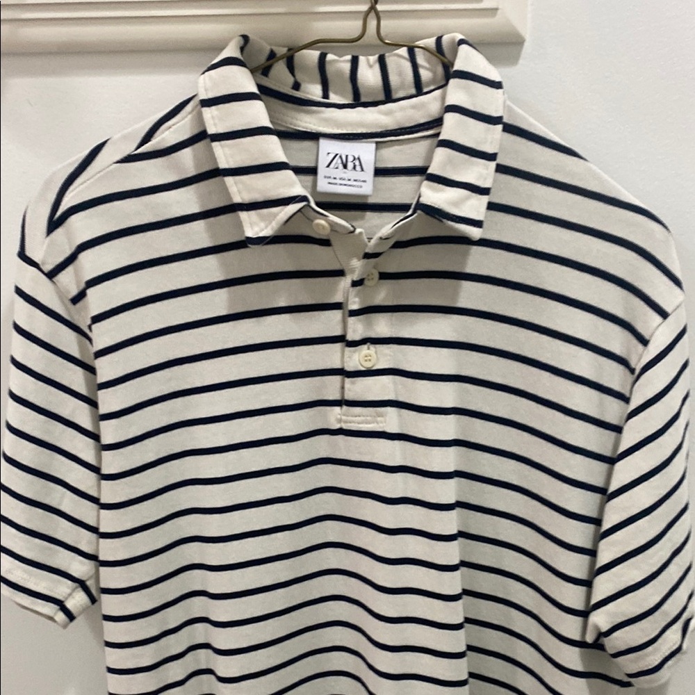 ZARA. Men’s Medium Navy Striped Polo Shirt. Stylish!